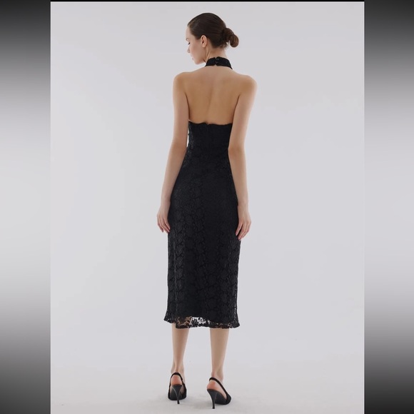 07 Halter Neck Lace Black Midi Dress with Back Detail - Picture 4 of 4